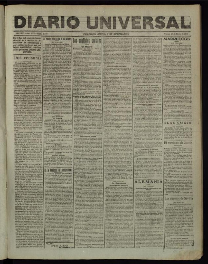 Miniatura de Diario Universal del 28 de marzo de 1919