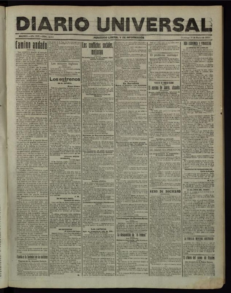 Miniatura de Diario Universal del 30 de marzo de 1919