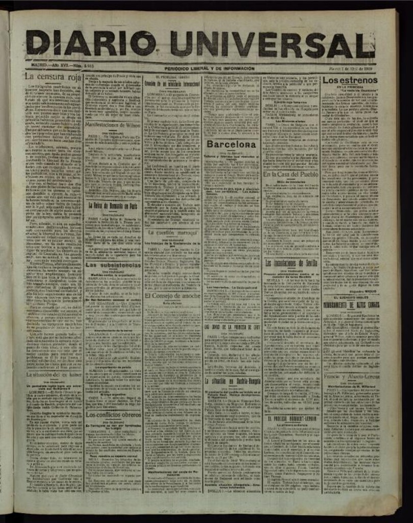 Miniatura de Diario Universal del 1 de abril de 1919