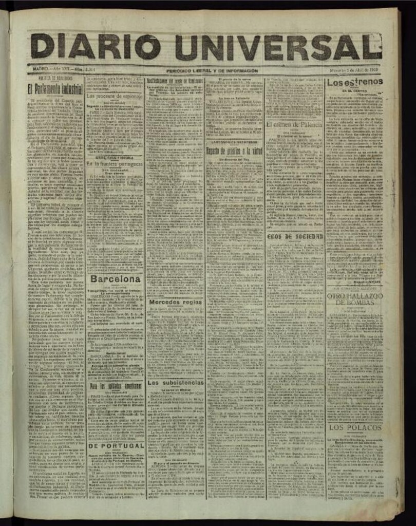 Miniatura de Diario Universal del 2 de abril de 1919