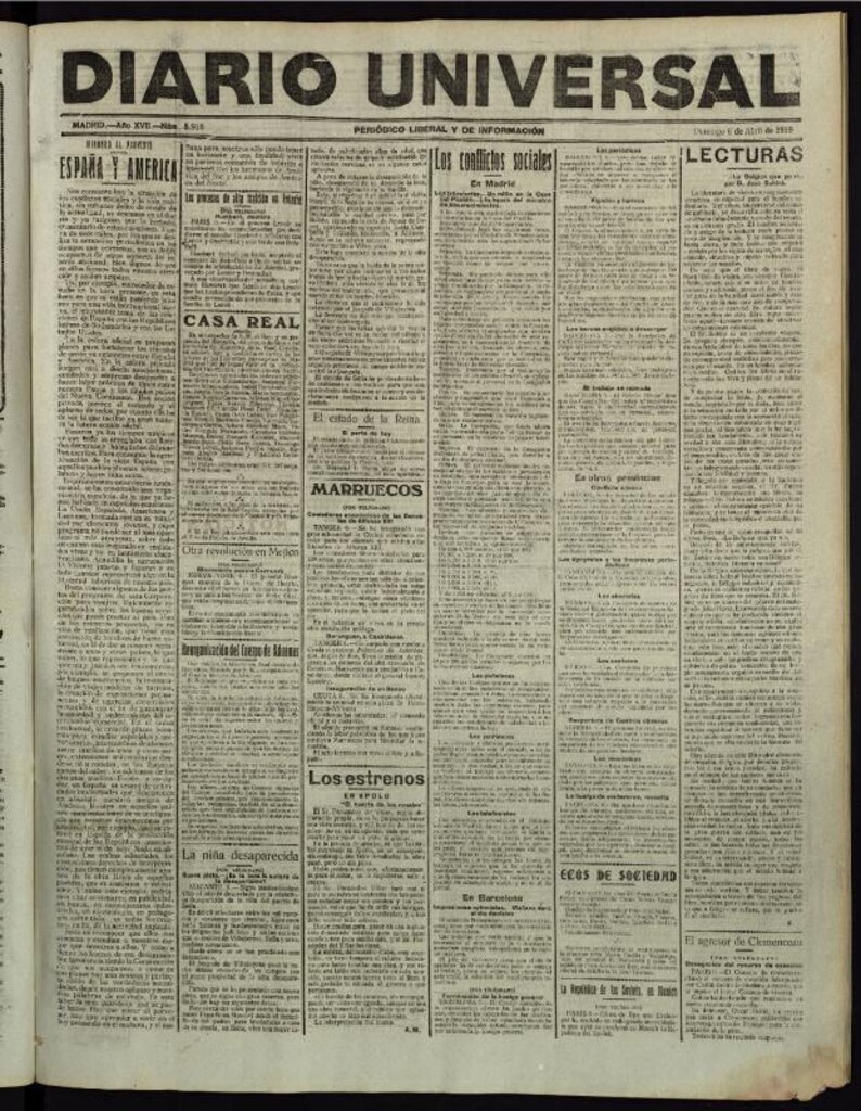Miniatura de Diario Universal del 6 de abril de 1919