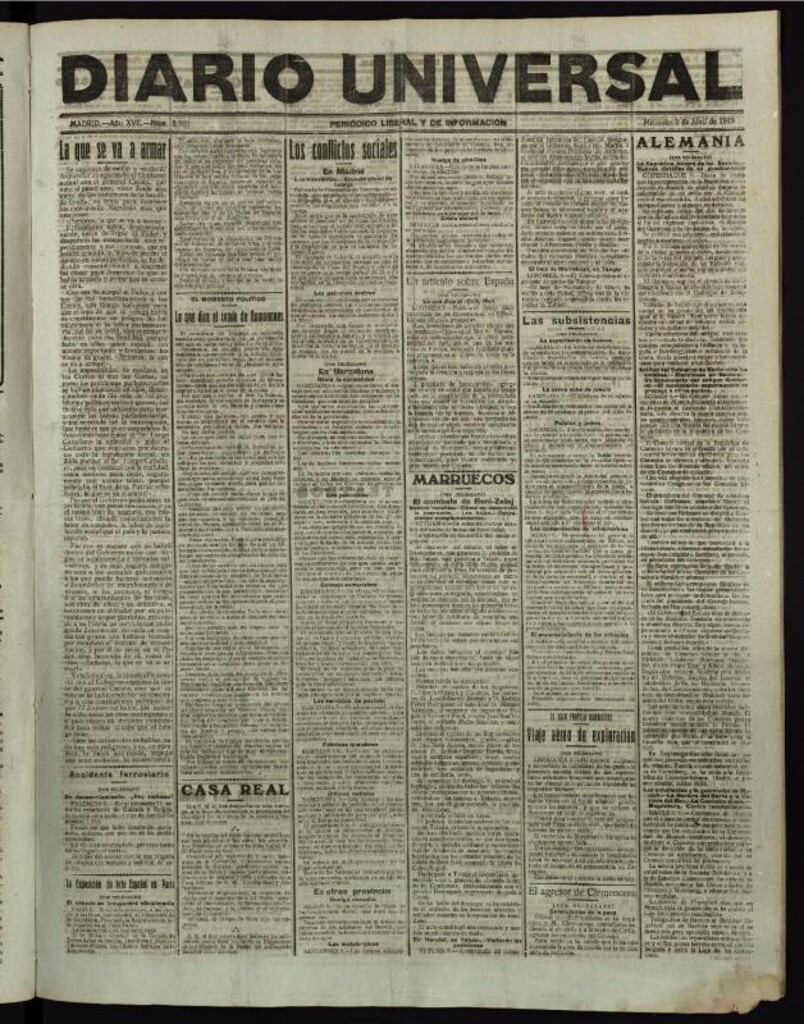 Miniatura de Diario Universal del 9 de abril de 1919