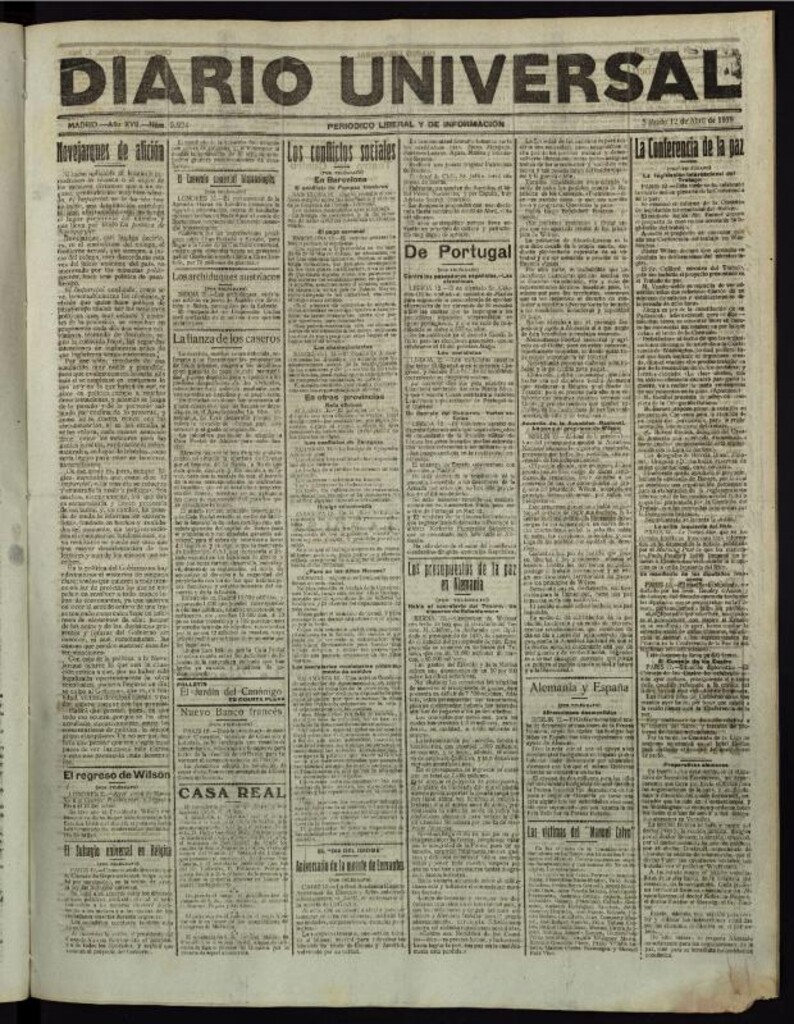 Miniatura de Diario Universal del 12 de abril de 1919
