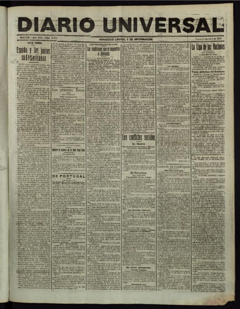 Miniatura de Diario Universal del 14 de abril de 1919