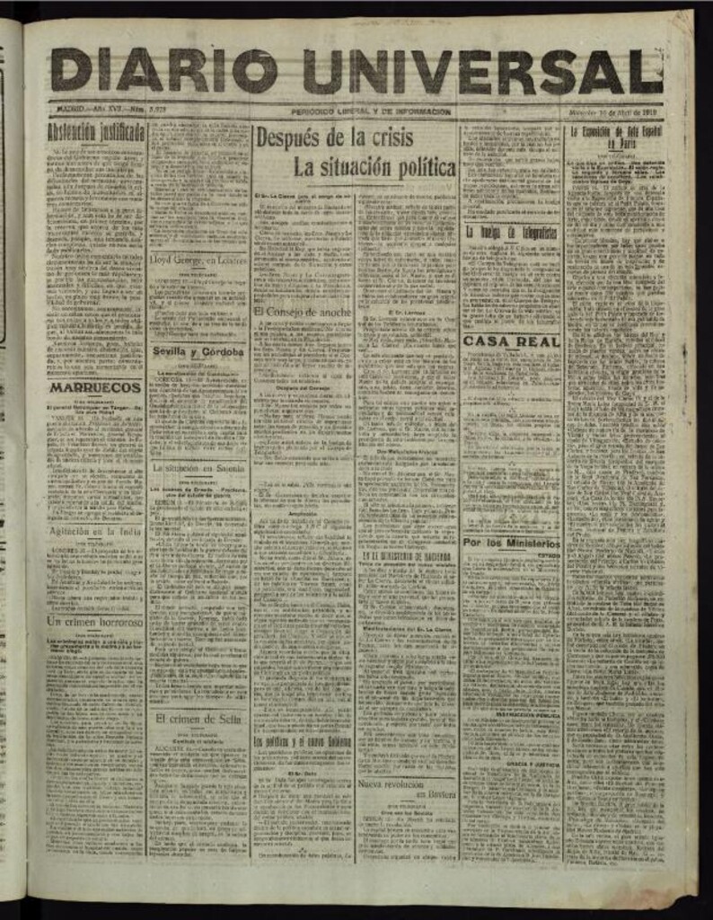 Miniatura de Diario Universal del 16 de abril de 1919