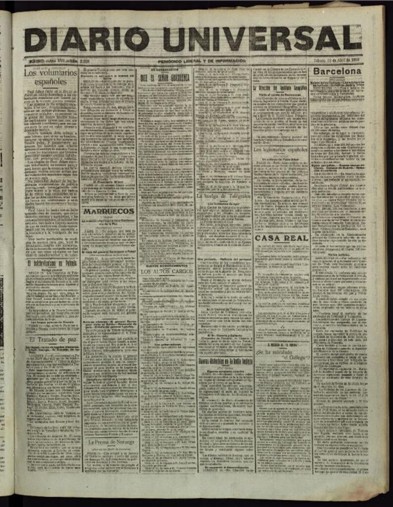 Miniatura de Diario Universal del 19 de abril de 1919