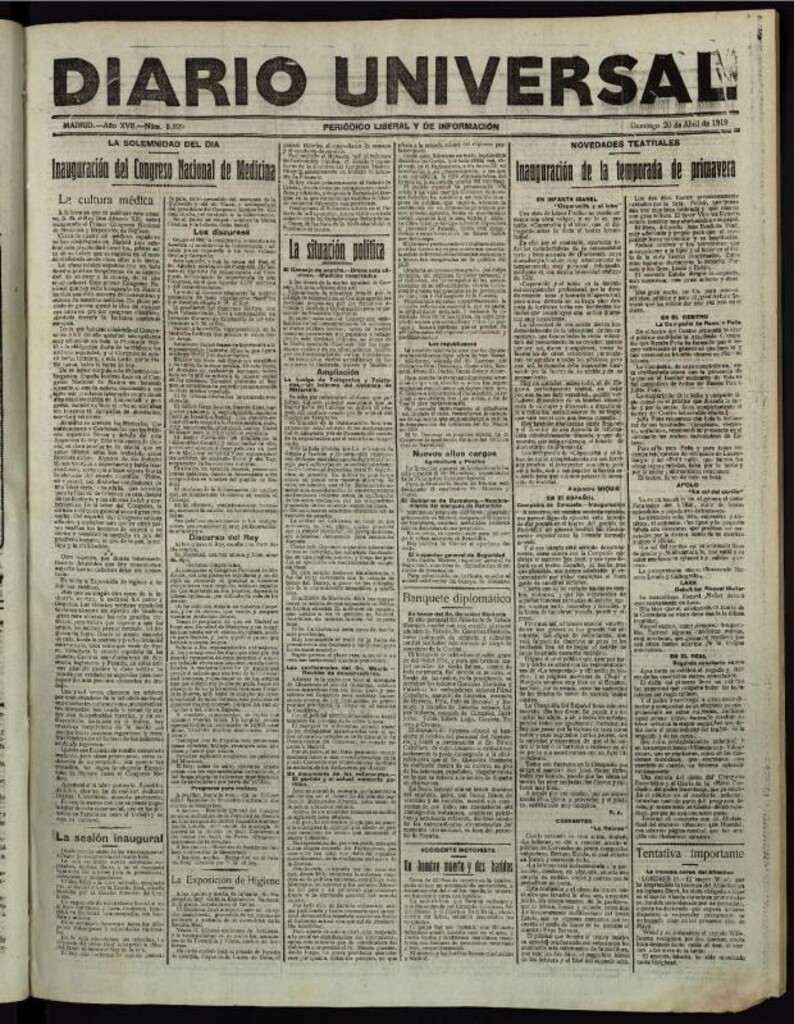 Miniatura de Diario Universal del 20 de abril de 1919