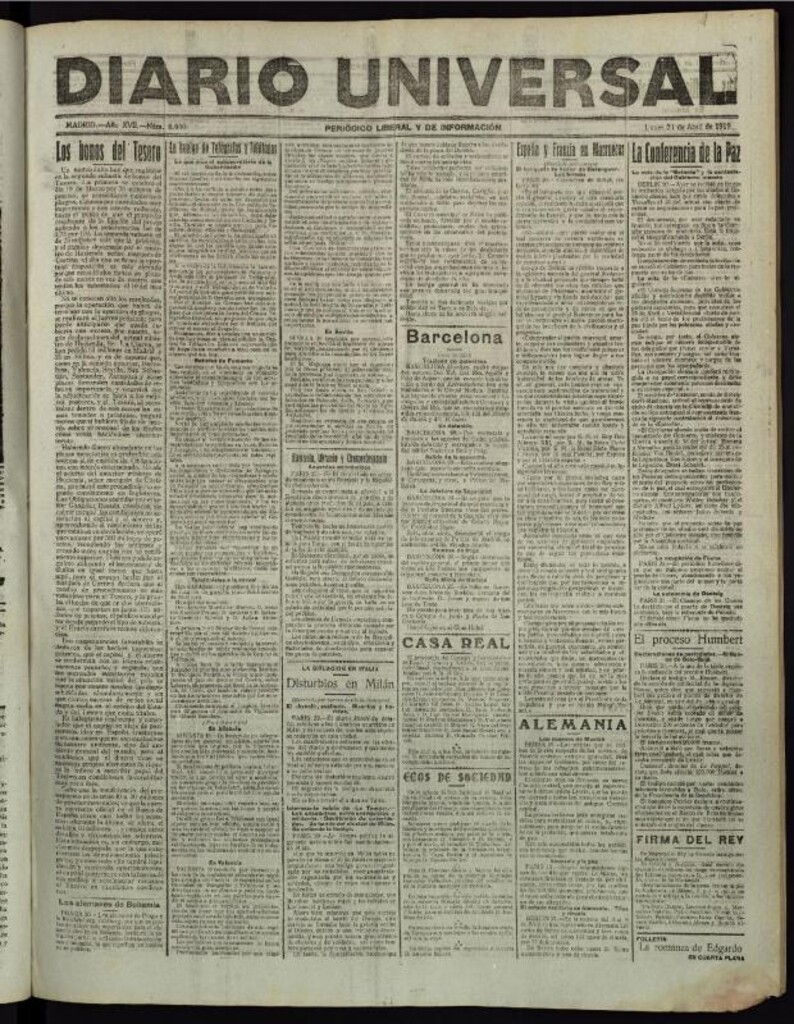 Miniatura de Diario Universal del 21 de abril de 1919