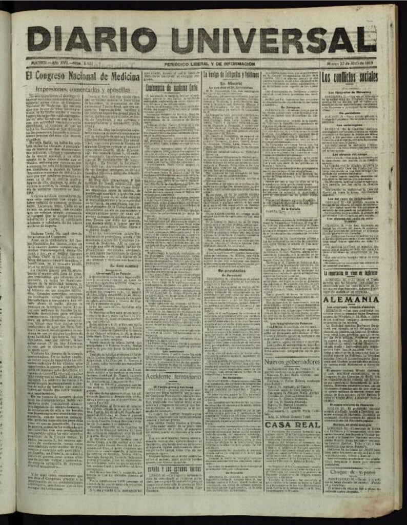 Miniatura de Diario Universal del 22 de abril de 1919