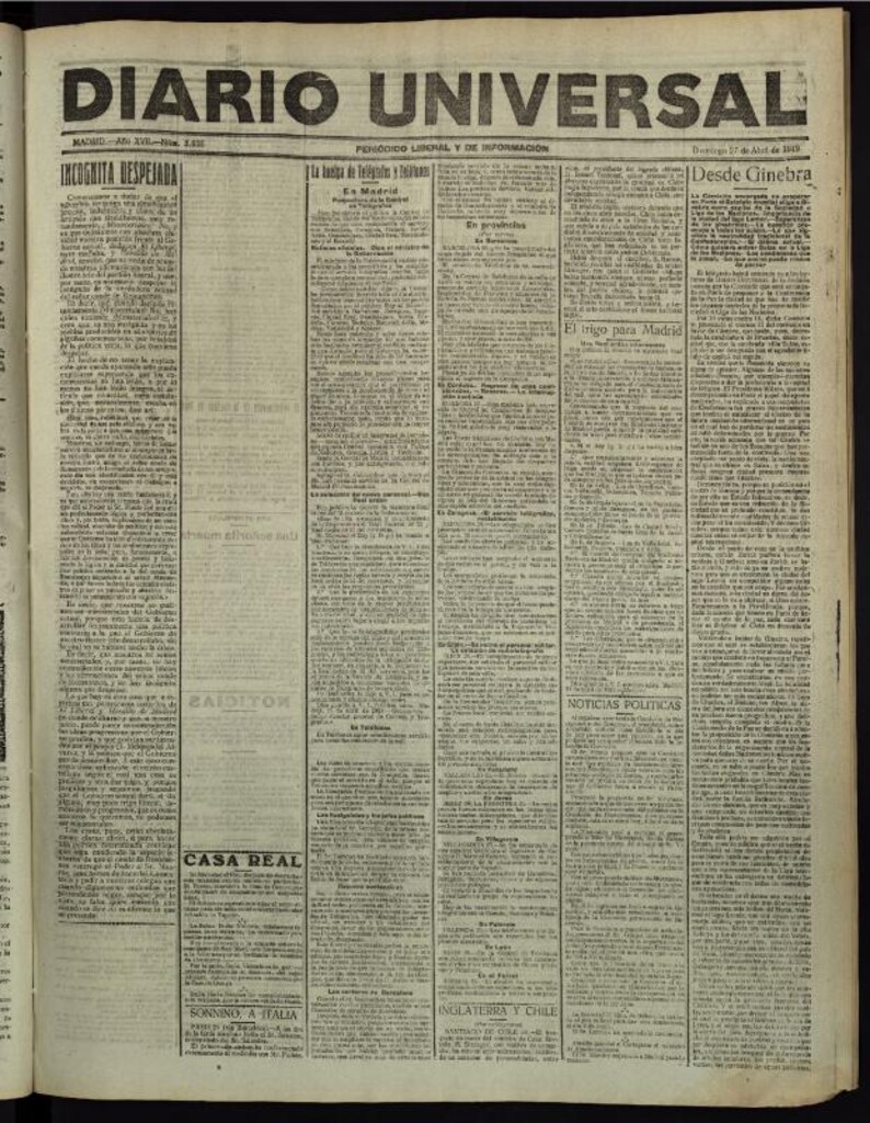 Miniatura de Diario Universal del 27 de abril de 1919