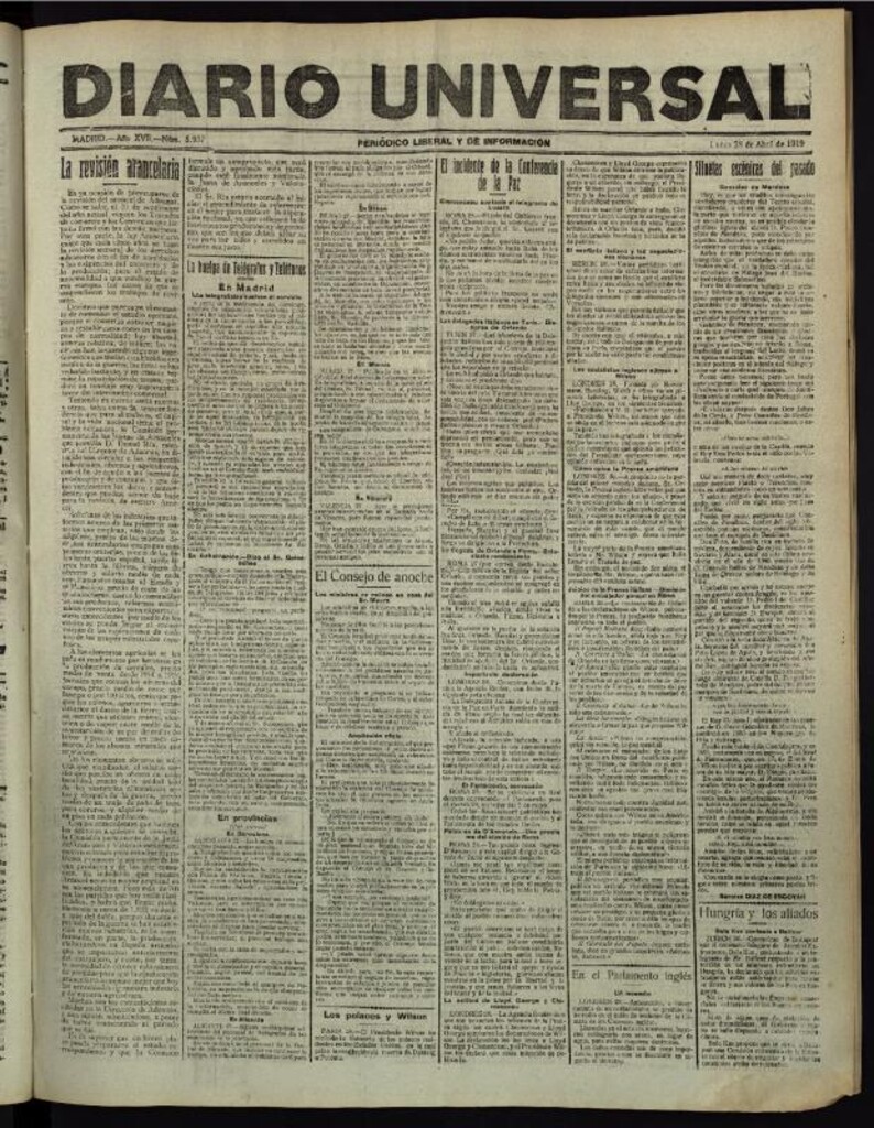 Miniatura de Diario Universal del 28 de abril de 1919