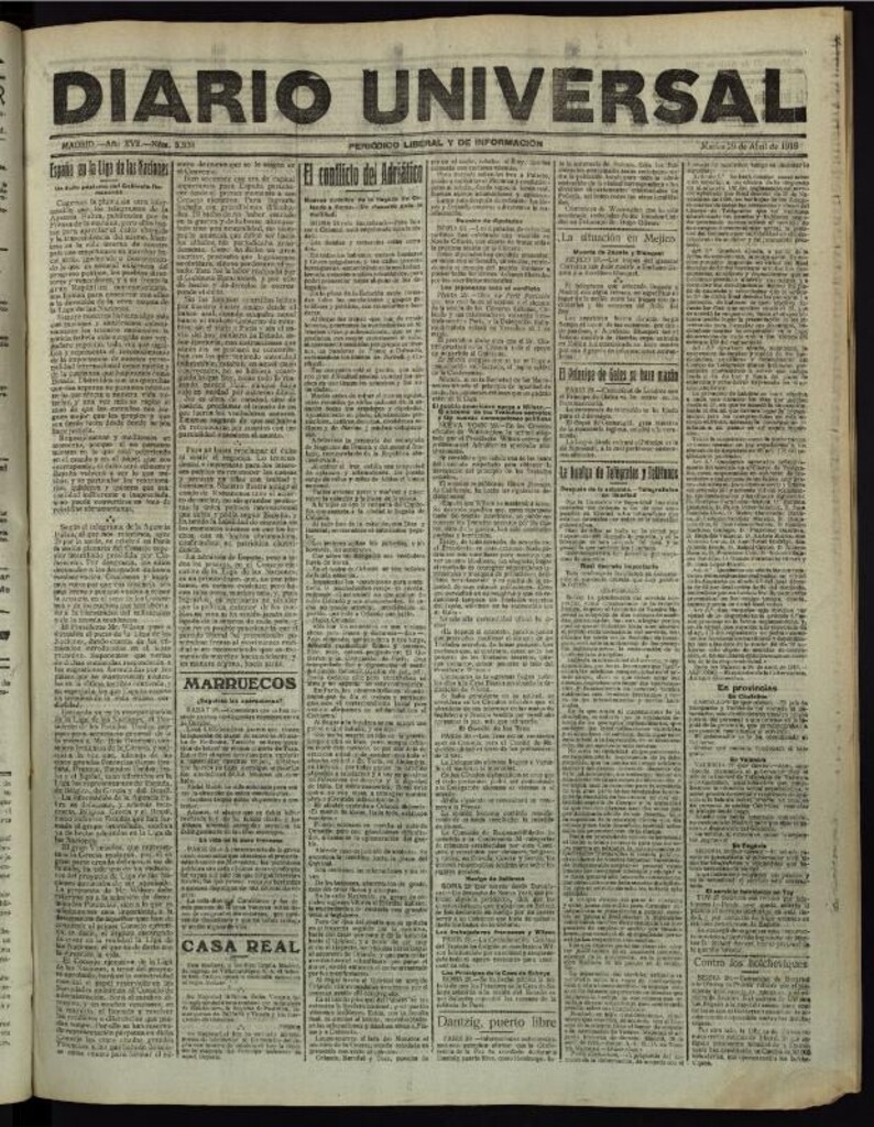Miniatura de Diario Universal del 29 de abril de 1919