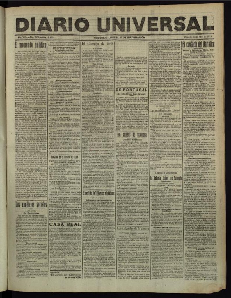 Miniatura de Diario Universal del 30 de abril de 1919