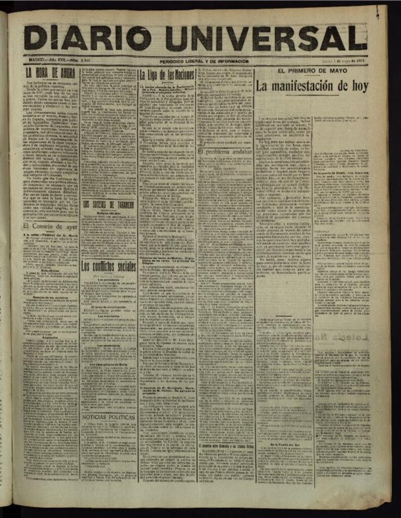 Miniatura de Diario Universal del 1 de mayo de 1919