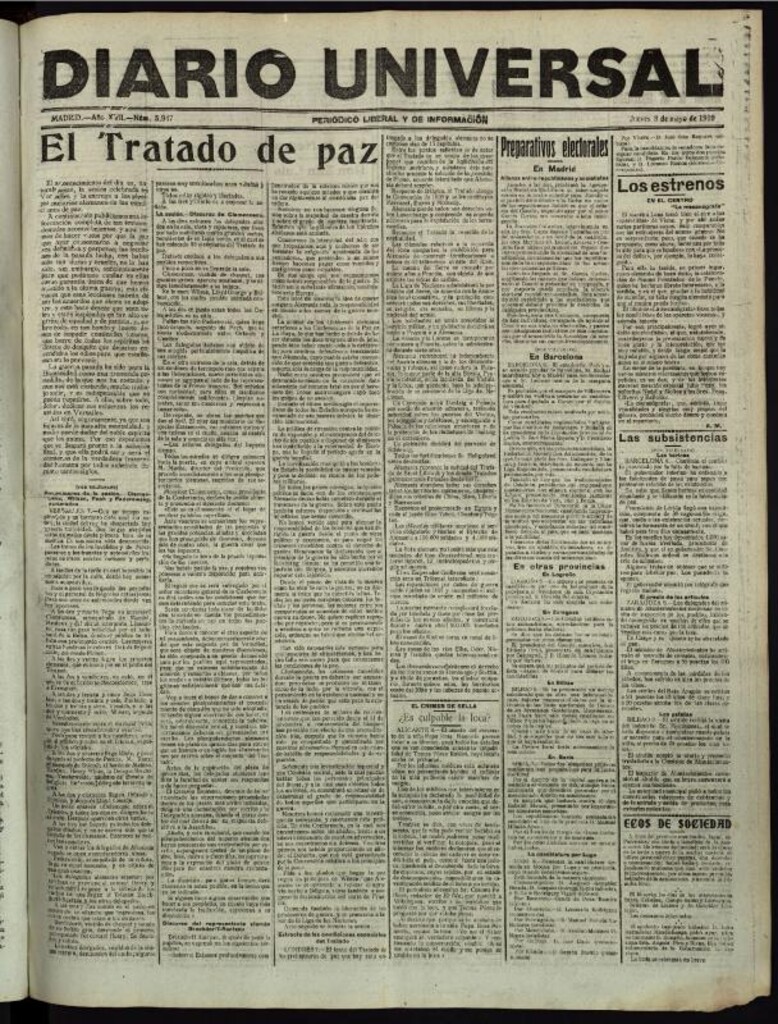 Miniatura de Diario Universal del 8 de mayo de 1919