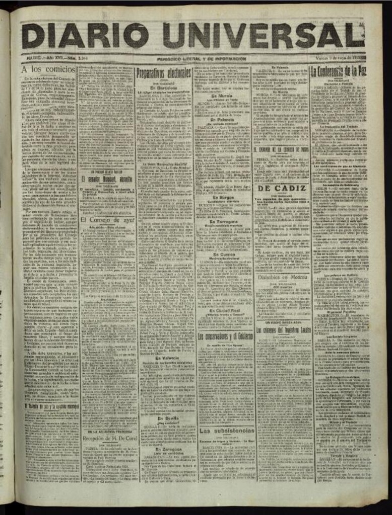 Miniatura de Diario Universal del 9 de mayo de 1919