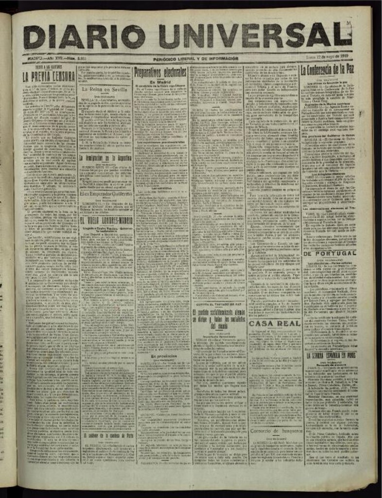 Miniatura de Diario Universal del 12 de mayo de 1919