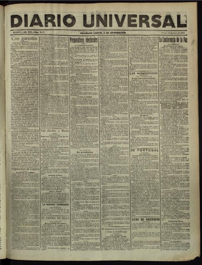 Miniatura de Diario Universal del 16 de mayo de 1919