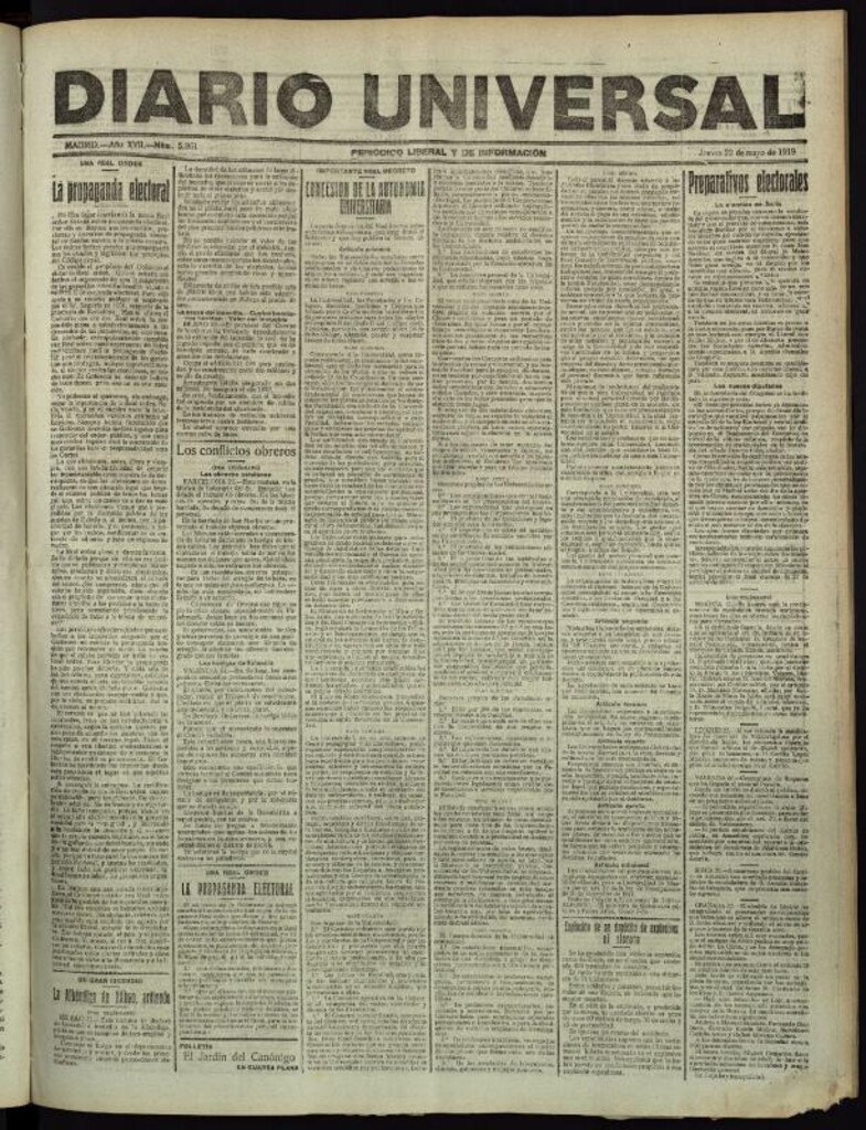 Miniatura de Diario Universal del 22 de mayo de 1919