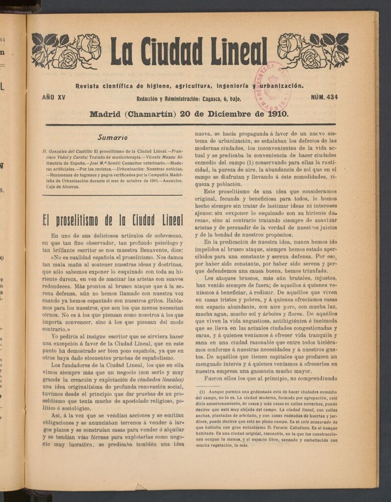 Miniatura de La Ciudad Lineal : órgano oficial de la Compañía Madrileña de Urbanización del 20 de diciembre de 1910