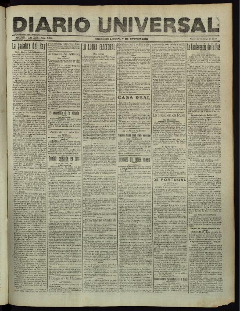 Miniatura de Diario Universal del 27 de mayo de 1919