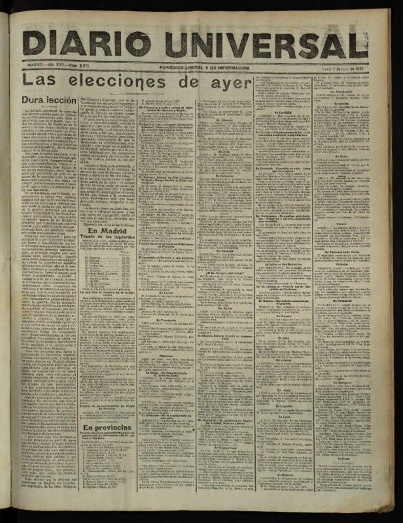 Miniatura de Diario Universal del 2 de junio de 1919