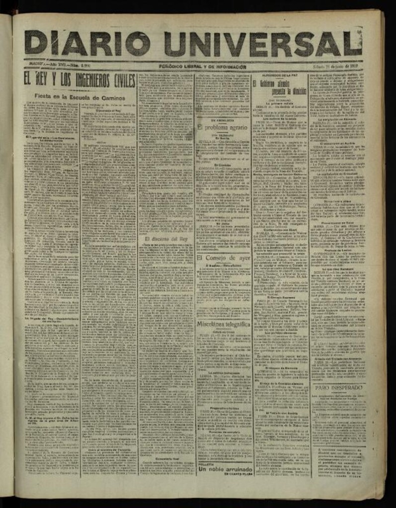 Miniatura de Diario Universal del 21 de junio de 1919