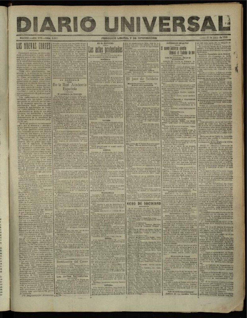 Miniatura de Diario Universal del 23 de junio de 1919