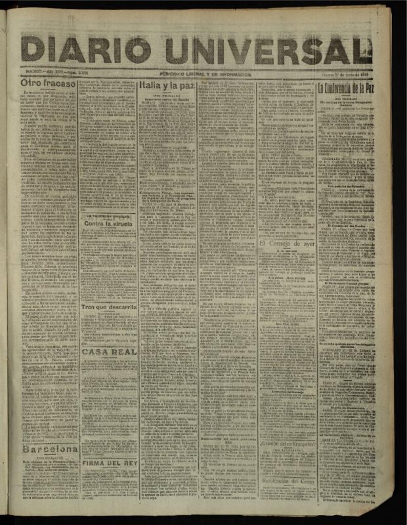 Miniatura de Diario Universal del 27 de junio de 1919
