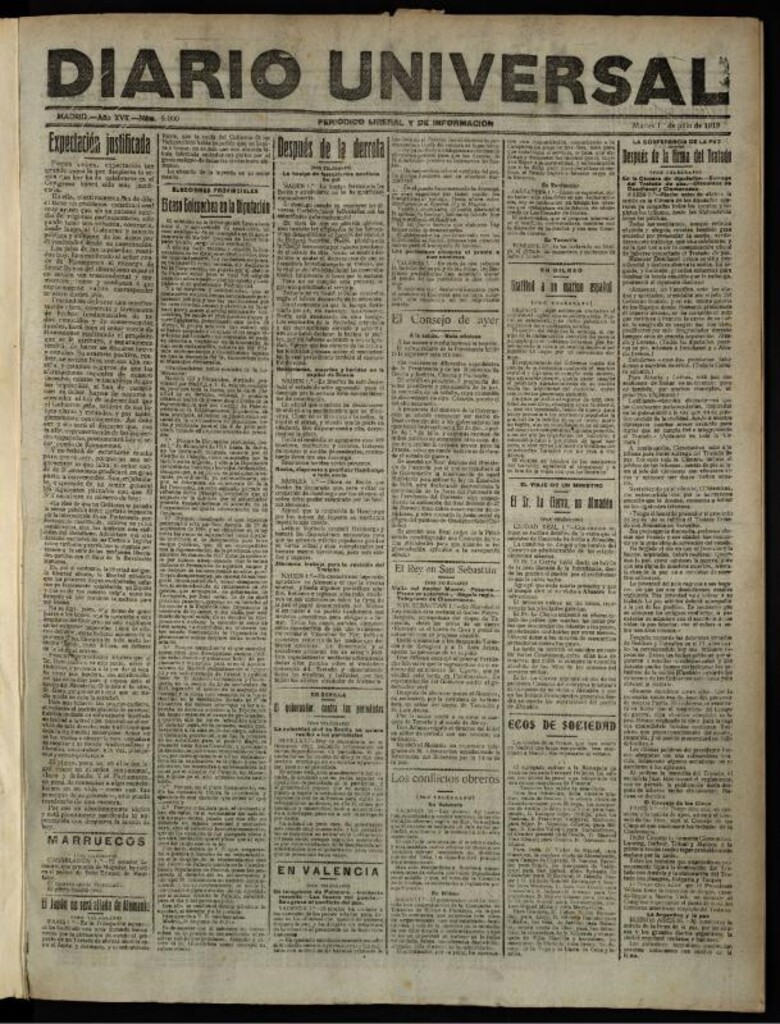 Miniatura de Diario Universal del 1 de julio de 1919