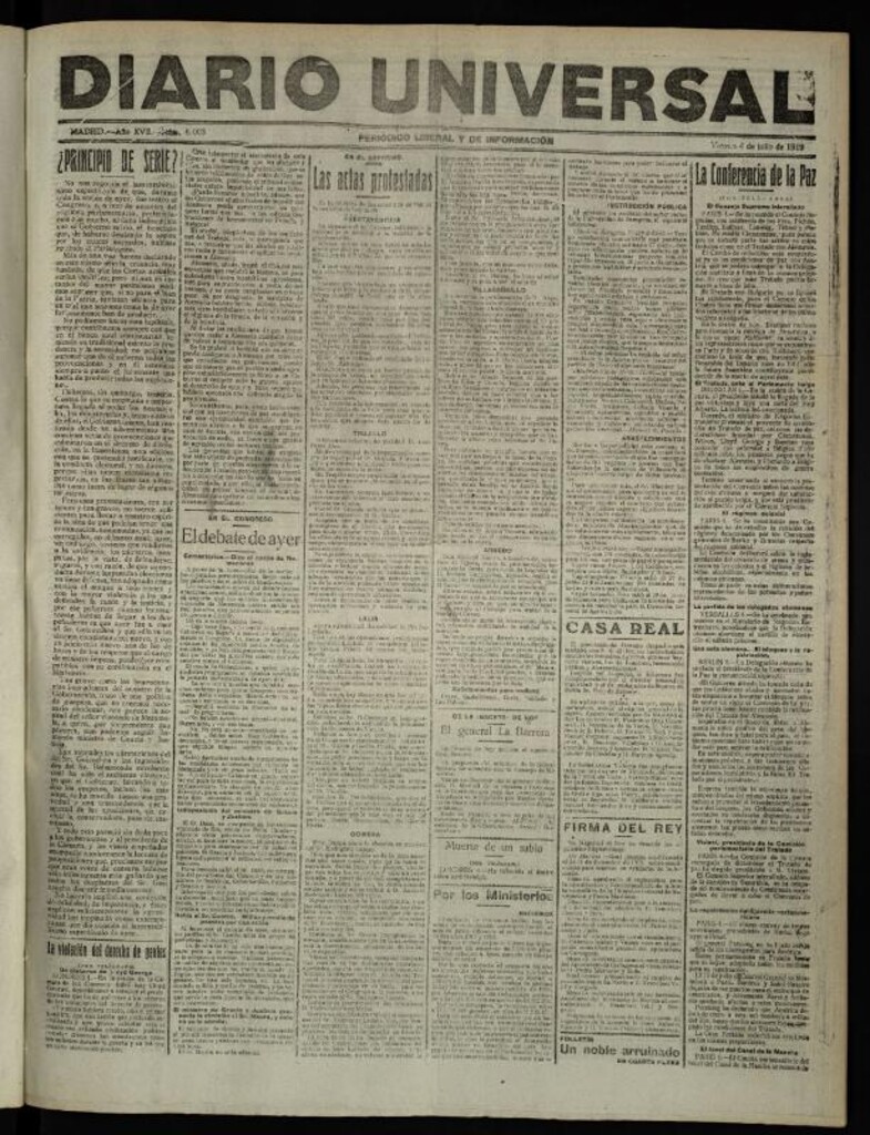 Miniatura de Diario Universal del 4 de julio de 1919