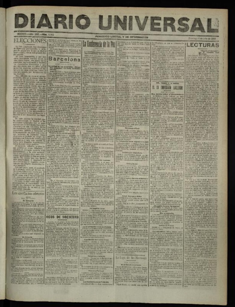 Miniatura de Diario Universal del 6 de julio de 1919