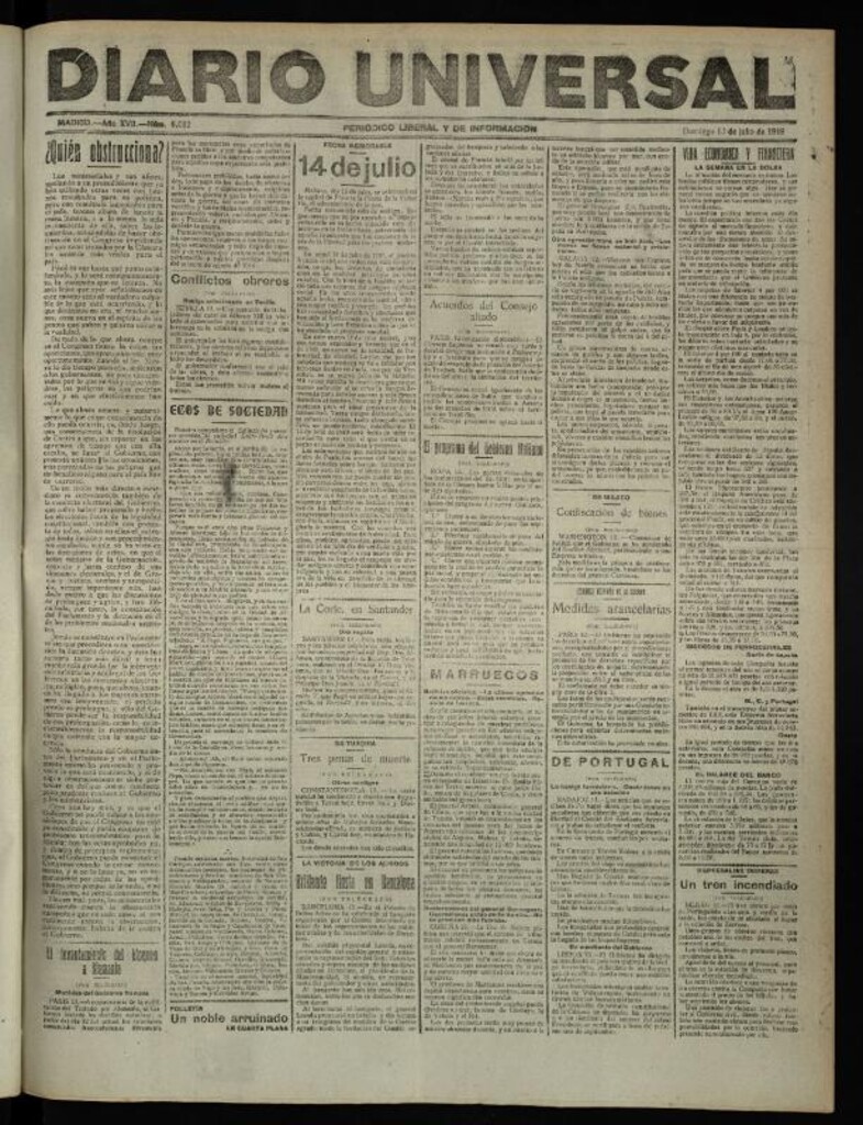 Miniatura de Diario Universal del 13 de julio de 1919