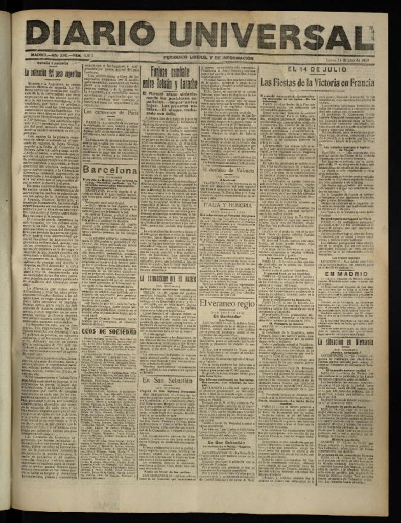 Miniatura de Diario Universal del 14 de julio de 1919