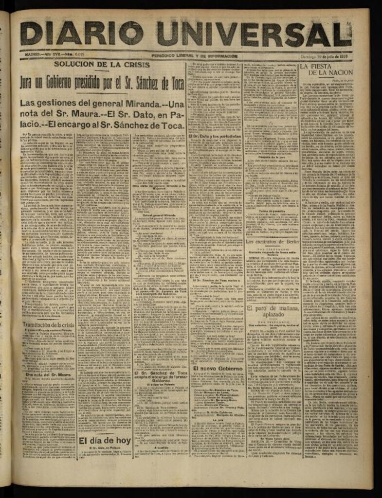 Miniatura de Diario Universal del 20 de julio de 1919