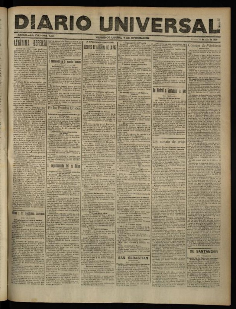 Miniatura de Diario Universal del 26 de julio de 1919