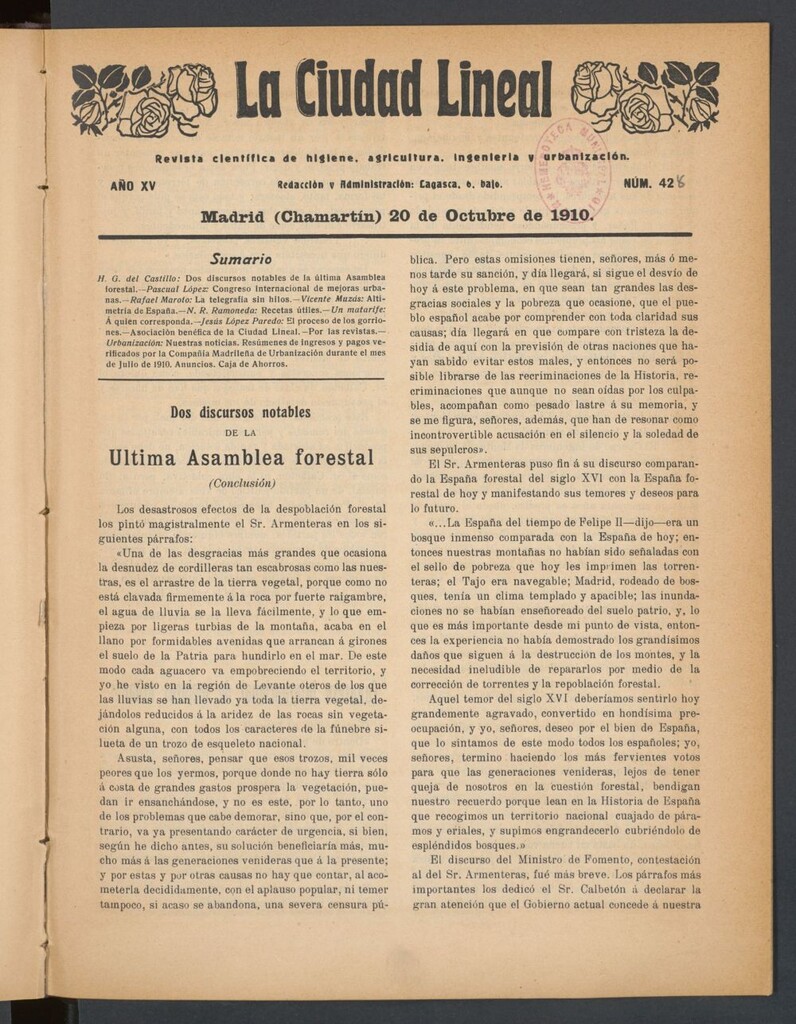 Miniatura de La Ciudad Lineal : órgano oficial de la Compañía Madrileña de Urbanización del 20 de octubre de 1910