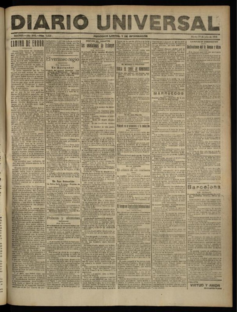 Miniatura de Diario Universal del 29 de julio de 1919