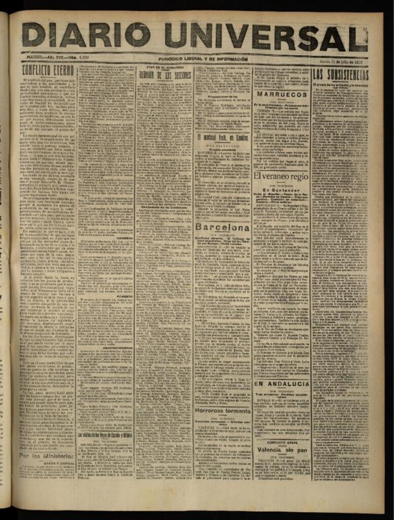Miniatura de Diario Universal del 31 de julio de 1919