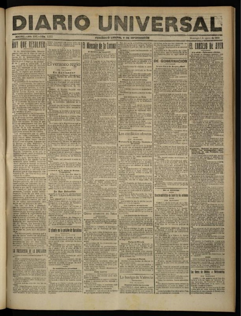 Miniatura de Diario Universal del 3 de agosto de 1919