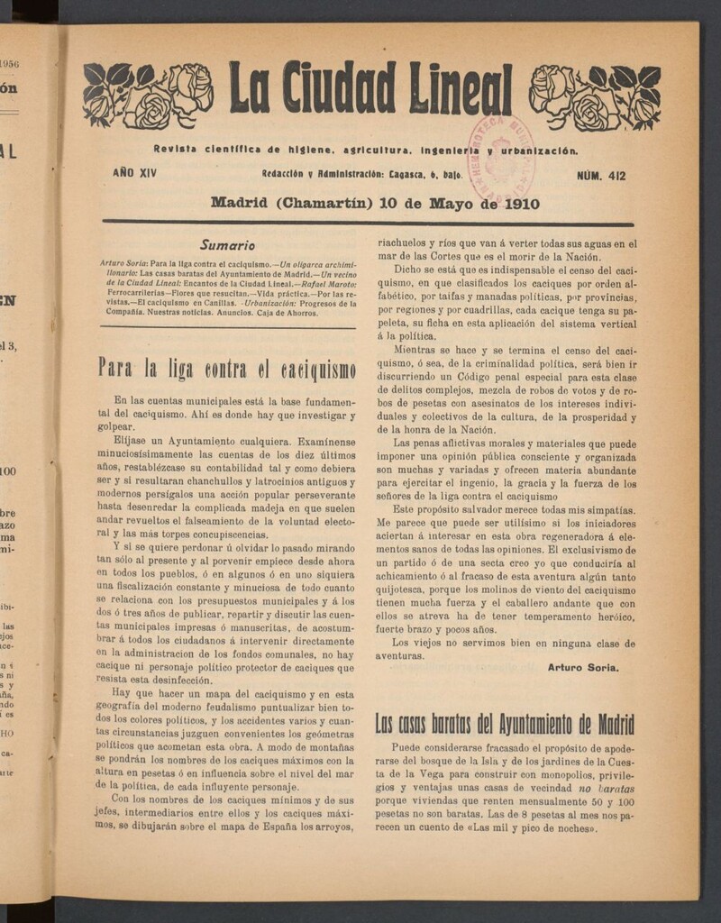 Miniatura de La Ciudad Lineal : órgano oficial de la Compañía Madrileña de Urbanización del 10 de mayo de 1910