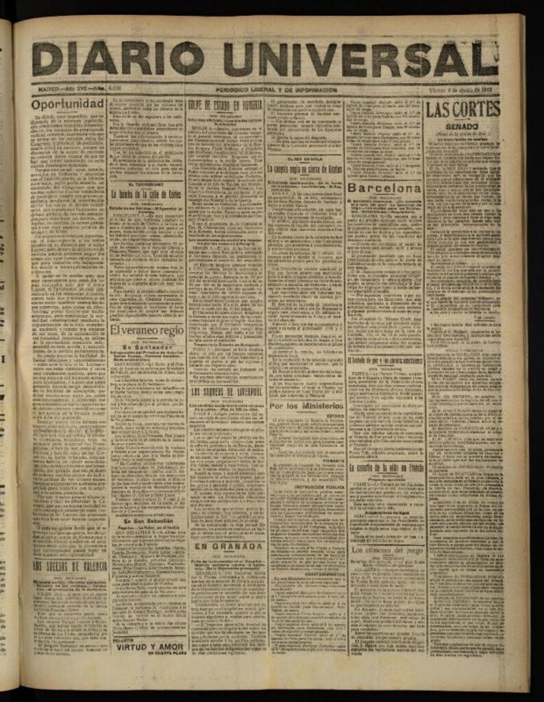 Miniatura de Diario Universal del 8 de agosto de 1919