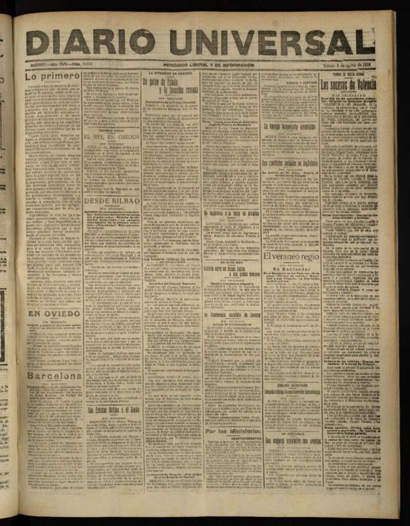 Miniatura de Diario Universal del 9 de agosto de 1919