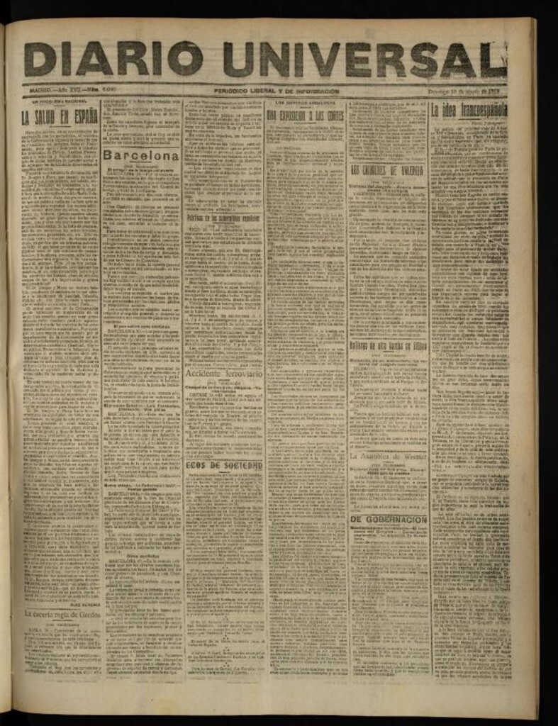 Miniatura de Diario Universal del 10 de agosto de 1919