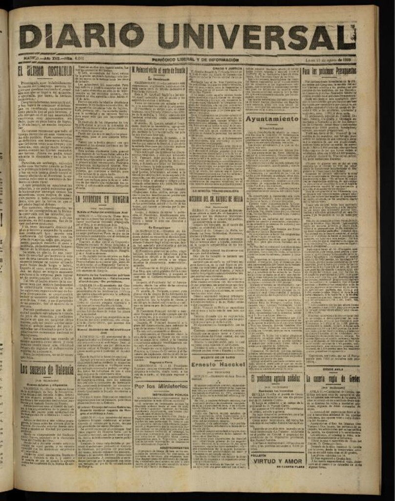 Miniatura de Diario Universal del 11 de agosto de 1919