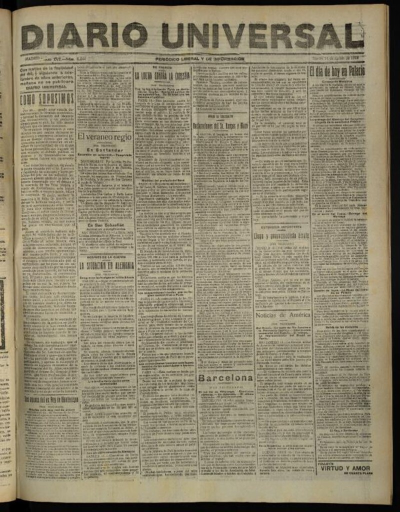 Miniatura de Diario Universal del 14 de agosto de 1919