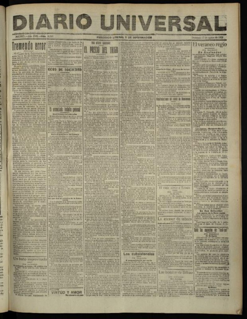 Miniatura de Diario Universal del 17 de agosto de 1919