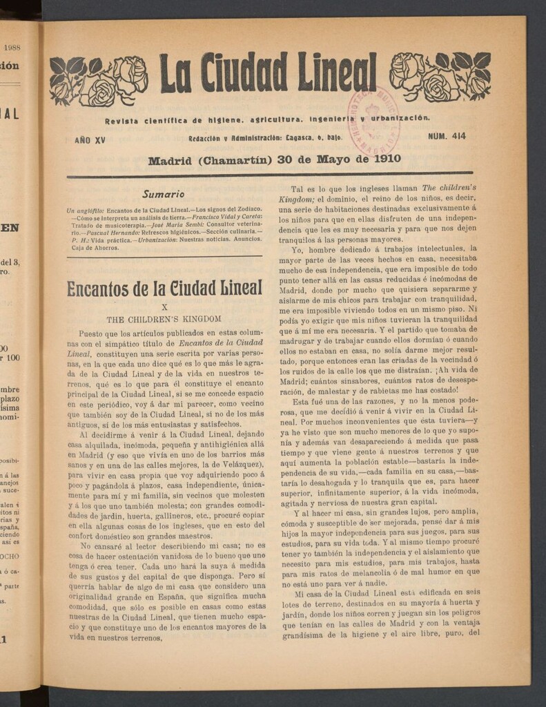Miniatura de La Ciudad Lineal : órgano oficial de la Compañía Madrileña de Urbanización del 30 de mayo de 1910