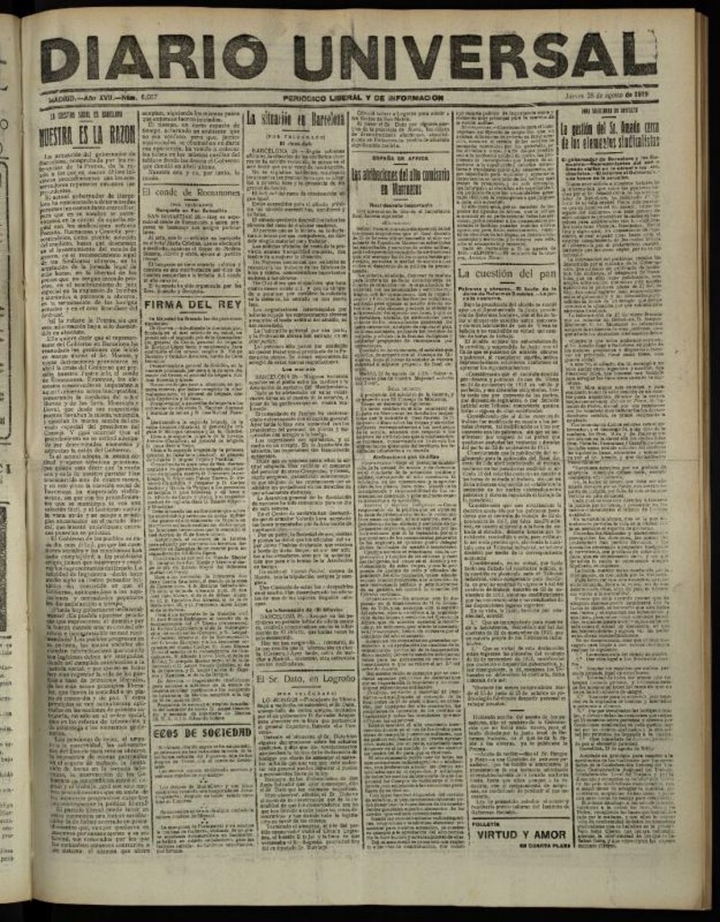 Miniatura de Diario Universal del 28 de agosto de 1919