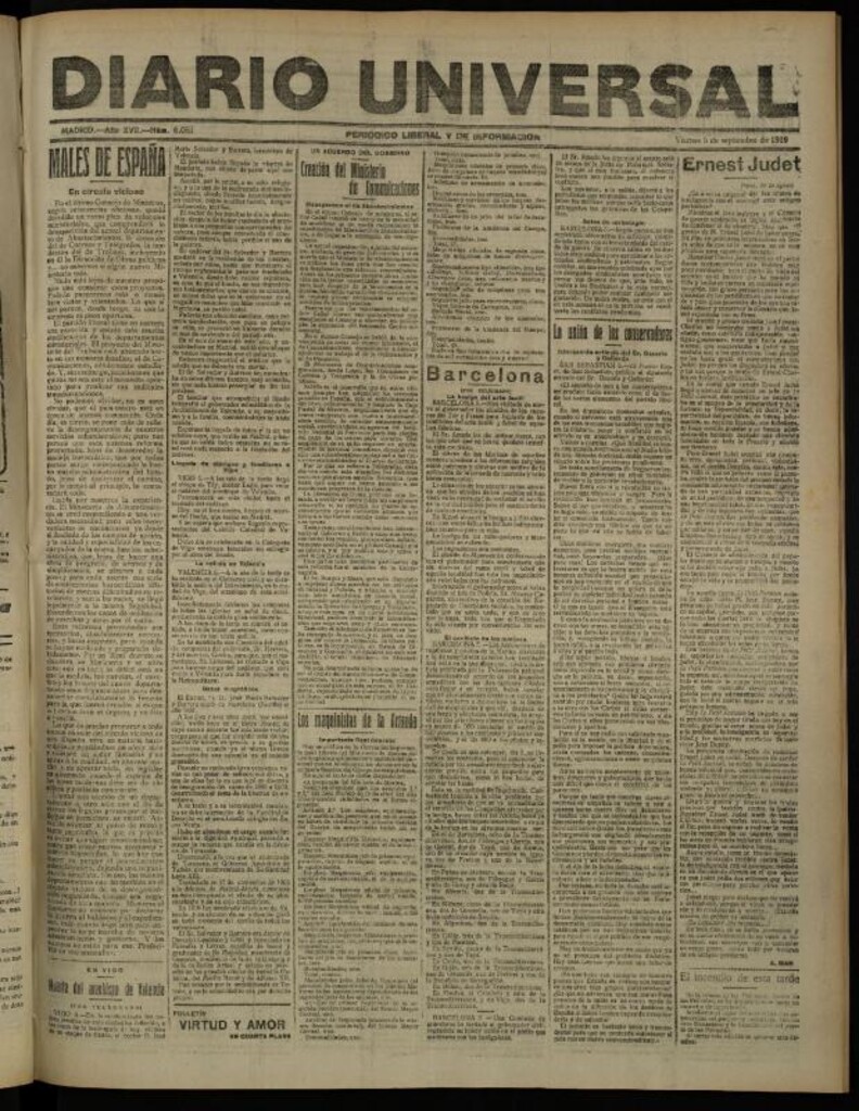 Miniatura de Diario Universal del 5 de septiembre de 1919